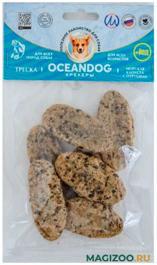 Лакомство Ocean Dog для собак всех пород крекеры с треской, морской капустой и отрубями 40 гр (1 шт)