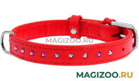 Ошейник кожаный для собак с клеевыми стразами красный 12 мм 21 - 29 см Collar WauDog Glamour (1 шт)