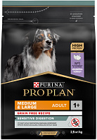 PRO PLAN ADULT DOG OPTIDIGEST SENSITIVE DIGESTION GRAIN-FREE MEDIUM & LARGE беззерновой для взрослых собак средних и крупных пород с чувствительным пищеварением с индейкой (2,5 кг)