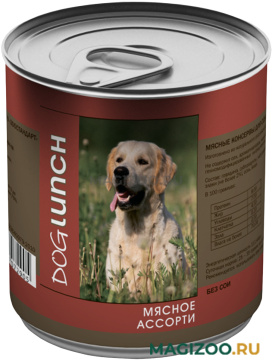 Влажный корм (консервы) DOG LUNCH для взрослых собак с мясным ассорти в желе (750 гр)