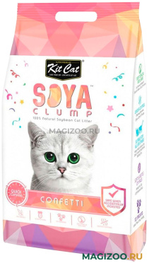 KIT CAT SOYA CLUMP CONFETTI наполнитель соевый биоразлагаемый комкующийся для туалета кошек с легким ароматом клубники (7 л)
