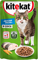 KITEKAT для взрослых кошек с вкусной треской в соусе пауч (85 гр)