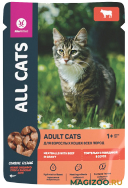 Влажный корм (консервы) ALL CATS для взрослых кошек тефтельки с говядиной в соусе пауч (85 гр)