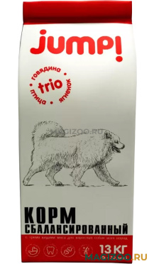 Сухой корм JUMP TRIO для взрослых собак всех пород с ягненком, говядиной и птицей  (13 кг)