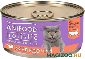 Влажный корм (консервы) ANIFOOD HOLISTIC для кошек ломтики в желе с желудочками (100 гр)