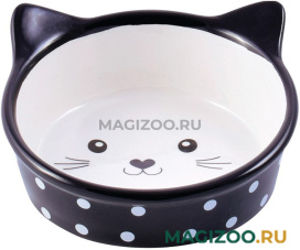 Миска керамическая Mr.Kranch для кошек Мордочка кошки черная в горошек (0,25 л)