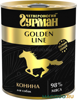 Влажный корм (консервы) ЧЕТВЕРОНОГИЙ ГУРМАН GOLDEN LINE для взрослых собак с кониной натуральной в желе (340 гр)