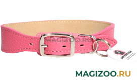 Ошейник кожаный для собак Mr.Kranch с QR-адресником розовый 22 – 26 см (1 шт)