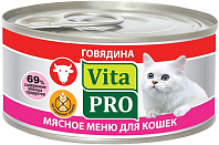VITA PRO МЯСНОЕ МЕНЮ для взрослых кошек с говядиной  (100 гр)