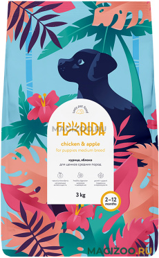 Сухой корм FLORIDA для щенков средних пород с курицей и яблоком (12 + 2 кг АКЦ)