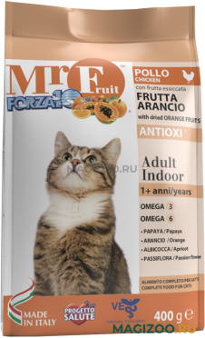 Сухой корм FORZA10 CAT MR.FRUIT ADULT INDOOR для взрослых кошек живущих дома с курицей  (0,4 кг)