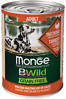 MONGE BWILD ADULT DOG GRAIN FREE беззерновые для взрослых собак с индейкой, тыквой и кабачками  (400 гр)