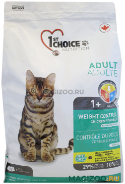 Сухой корм 1ST CHOICE CAT ADULT WEIGHT CONTROL NEUTERED диетический для взрослых кастрированных котов и стерилизованных кошек с курицей (10 кг)