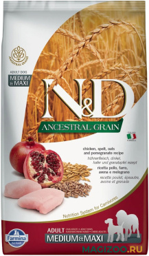 Сухой корм FARMINA DOG N&D ANCESTRAL GRAIN ADULT MEDIUM&MAXI CHICKEN&POMEGRANATE низкозерновой для взрослых собак средних и крупных пород с курицей и гранатом (12 кг)