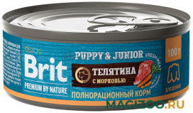 Влажный корм (консервы) BRIT PREMIUM BY NATURE DOG для щенков с телятиной и морковью (100 гр)