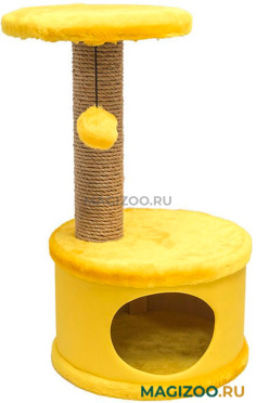 Домик когтеточка Дарэленд Конфетти круглый искусственный мех экокожа джут желтый 37 х 37 х 73 см (1 шт)