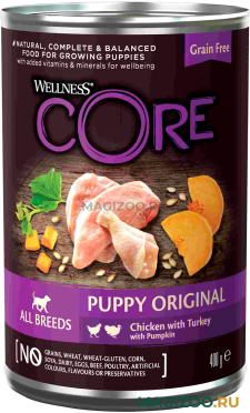 Влажный корм (консервы) CORE DOG беззерновые для щенков с курицей, индейкой и тыквой  (400 гр)