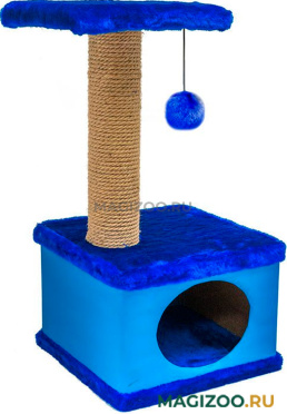 Домик когтеточка Дарэлл Конфетти квадратный искусственный мех экокожа джут синий 41 х 37 х 70 см (1 шт)