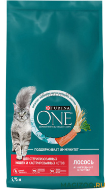 Сухой корм PURINA ONE STERILISED для взрослых стерилизованных кошек и кастрированных котов с лососем и пшеницей (9,75 кг)