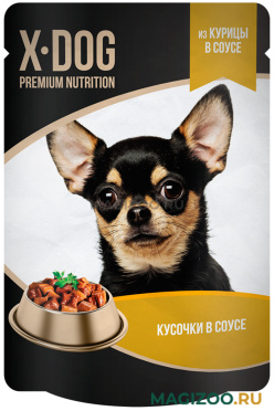 Влажный корм (консервы) X-DOG для взрослых собак с курицей в соусе пауч (85 гр АКЦ)