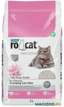 RO CAT BABY POWDER наполнитель комкующийся для туалета кошек с ароматом детской присыпки (5 л)