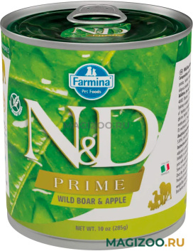 Влажный корм (консервы) FARMINA DOG N&D PRIME ADULT BOAR & APPLE беззерновые для взрослых собак всех пород с кабаном и яблоком  (285 гр)