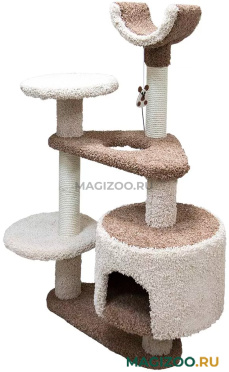 Комплекс для кошек Зооник многоуровневый с треугольными площадками ковролин коричневый 103 х 62 х 130 см (1 шт)