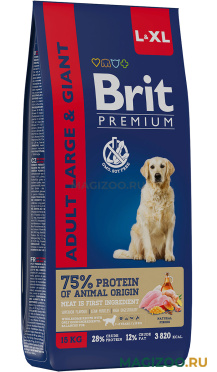 Сухой корм BRIT PREMIUM DOG ADULT LARGE & GIANT для взрослых собак крупных и гигантских пород с курицей (15 кг)