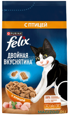 Сухой корм FELIX ДВОЙНАЯ ВКУСНЯТИНА для взрослых кошек с птицей (1,3 кг)