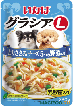Влажный корм (консервы) INABA GRACIA L для взрослых собак с куриным филе, сыром и овощами в желе пауч (280 гр АКЦ)