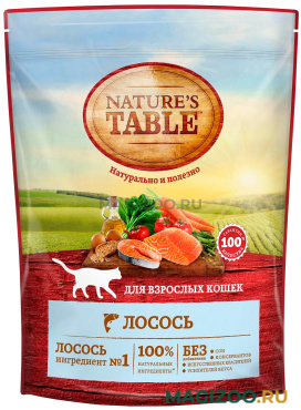 Сухой корм NATURE’S TABLE для взрослых кошек с лососем (0,65 кг)