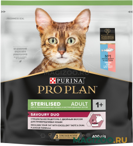 Сухой корм PRO PLAN CAT OPTISAVOUR STERILISED SAVOURY DUO COD & TROUT для привередливых взрослых кастрированных котов и стерилизованных кошек с треской и форелью (0,4 кг)