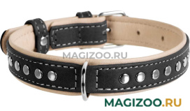 Ошейник кожаный для собак с металлическим украшением черный верх 15 мм 27 – 36 см Collar WauDog Soft (1 шт)