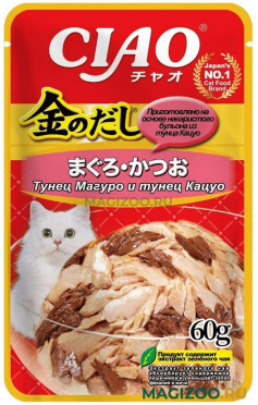 Влажный корм (консервы) INABA CIAO KINNODASHI для взрослых кошек с тунцом Магуро, тунцом Кацуо пауч (60 гр)