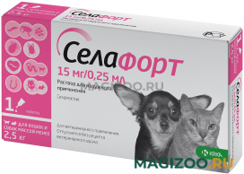 СЕЛАФОРТ капли для собак и кошек весом до 2,5 кг против внутренних и внешних паразитов 15 мг розовый колпачок KRKA (1 пипетка)