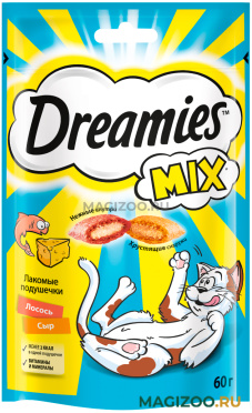 Лакомство DREAMIES MIX для кошек подушечки с лососем и сыром (60 гр)