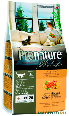 Сухой корм PRONATURE HOLISTIC CAT ADULT NO GRAIN беззерновой для взрослых кошек с уткой и апельсином (2,72 кг)