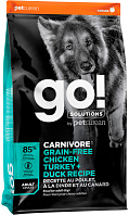 GO! SOLUTIONS CARNIVORE беззерновой для взрослых собак всех пород 4 вида мяса с индейкой, курицей, лососем и уткой (1,59 кг)