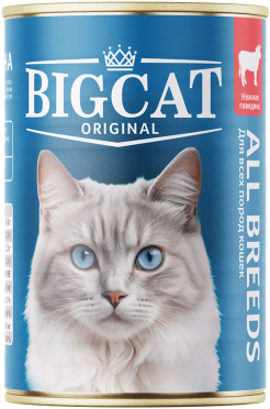 Влажный корм (консервы) ЗООГУРМАН BIG CAT для взрослых кошек с говядиной в желе (350 гр)