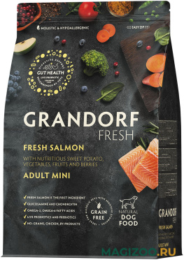 Сухой корм GRANDORF FRESH GRAIN FREE DOG ADULT MINI SALMON & SWEET POTATO беззерновой для взрослых собак маленьких пород с лососем и бататом (3 кг)