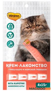 Лакомство МНЯМС для кошек крем с тунцом Кацуо и морским гребешком  (4 шт)