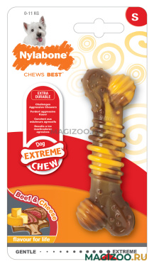 Игрушка для собак Nylabone Extreme Chew Texture Bone - Steak & Cheese текстурная косточка экстра-жесткая с ароматом говядины и сыра S (1 шт)