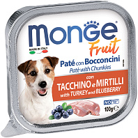 MONGE FRUIT DOG для взрослых собак паштет с индейкой и черникой  (100 гр)