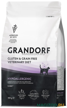 Сухой корм GRANDORF GLUTEN&GRAIN FREE VETERINARY DIET CAT HYPOALLERGENIC диетический корм для взрослых кошек с пищевой аллергией или непереносимостью (0,4 кг)
