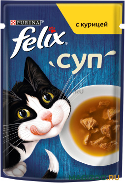 Влажный корм (консервы) FELIX СУП для взрослых кошек с курицей в соусе пауч (48 гр)