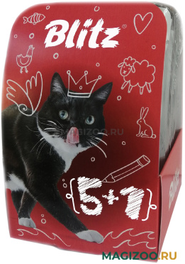 Влажный корм (консервы) BLITZ CLASSIC набор паучей для взрослых кошек ассорти в соусе и желе 5+1 пауч (85 гр (5 + 1 шт))