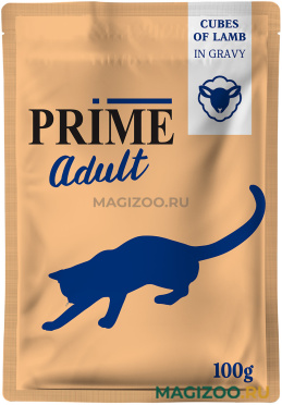 Влажный корм (консервы) PRIME MEAT ADULT CAT для кошек кусочки из ягненка в бульоне пауч (100 гр)