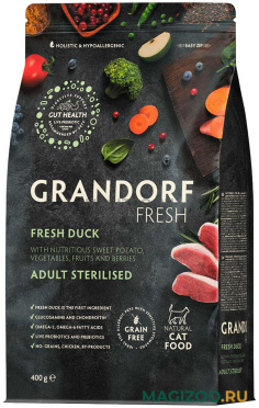 Сухой корм GRANDORF FRESH GRAIN FREE CAT ADULT STERILISED DUCK & SWEET POTATO беззерновой для взрослых кастрированных котов и стерилизованных кошек с уткой и бататом (0,4 кг)