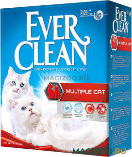 EVER CLEAN MULTIPLE CAT наполнитель комкующийся для туалета кошек с ароматизатором красная полоска (6 л)