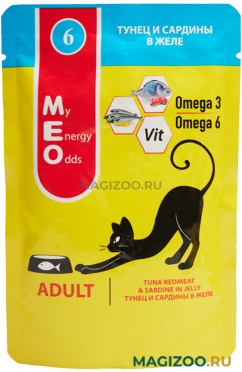 Влажный корм (консервы) ME-O ADULT №6 для взрослых кошек с тунцом и сардиной в желе пауч (80 гр)